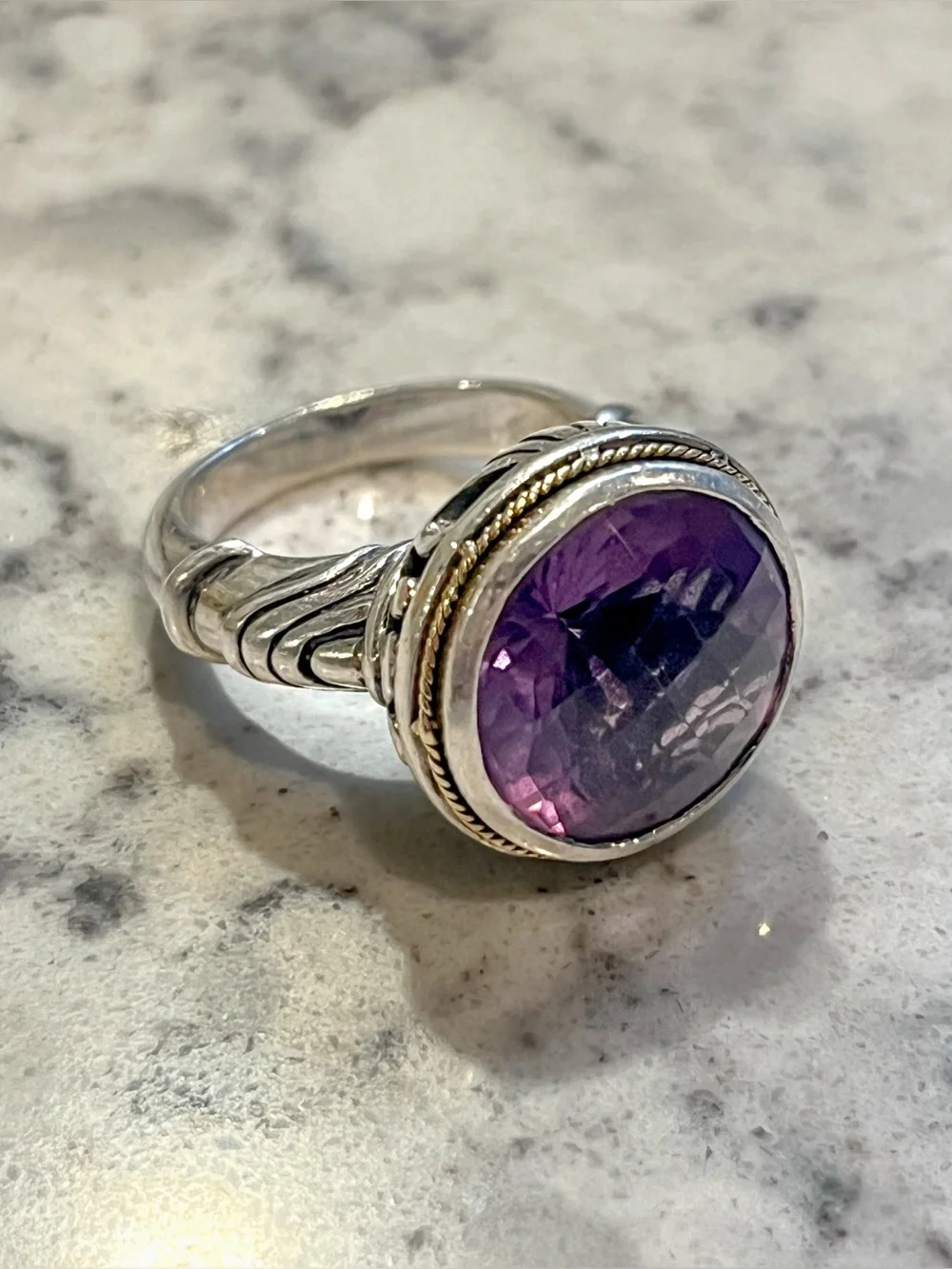 Genuine EFFY Bali Amethyst Ring 925 Sterling Silver W/ 18K Yellow Gold Bezel 🔥 - Picture 4 of 7